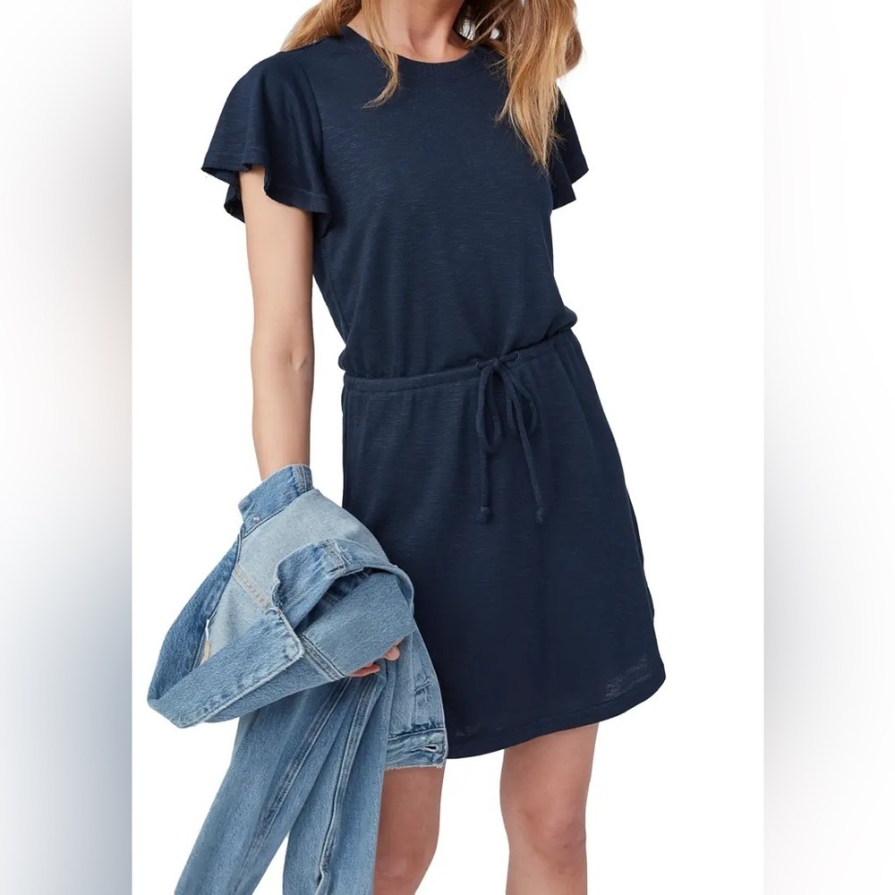 Paige Brielle Drawstring Waist T-Shirt Mini Dress Casual Preppy Travel Navy XS